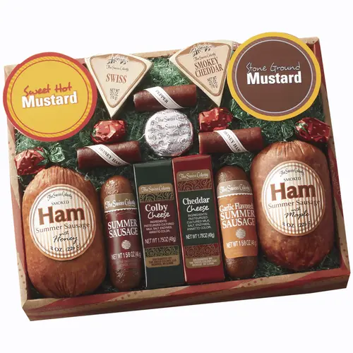 The Swiss Colony 14 Country Favorites - Assorted Ham, Summer Sausages, Cheese Bars and Wedges, Mustards, and Candies