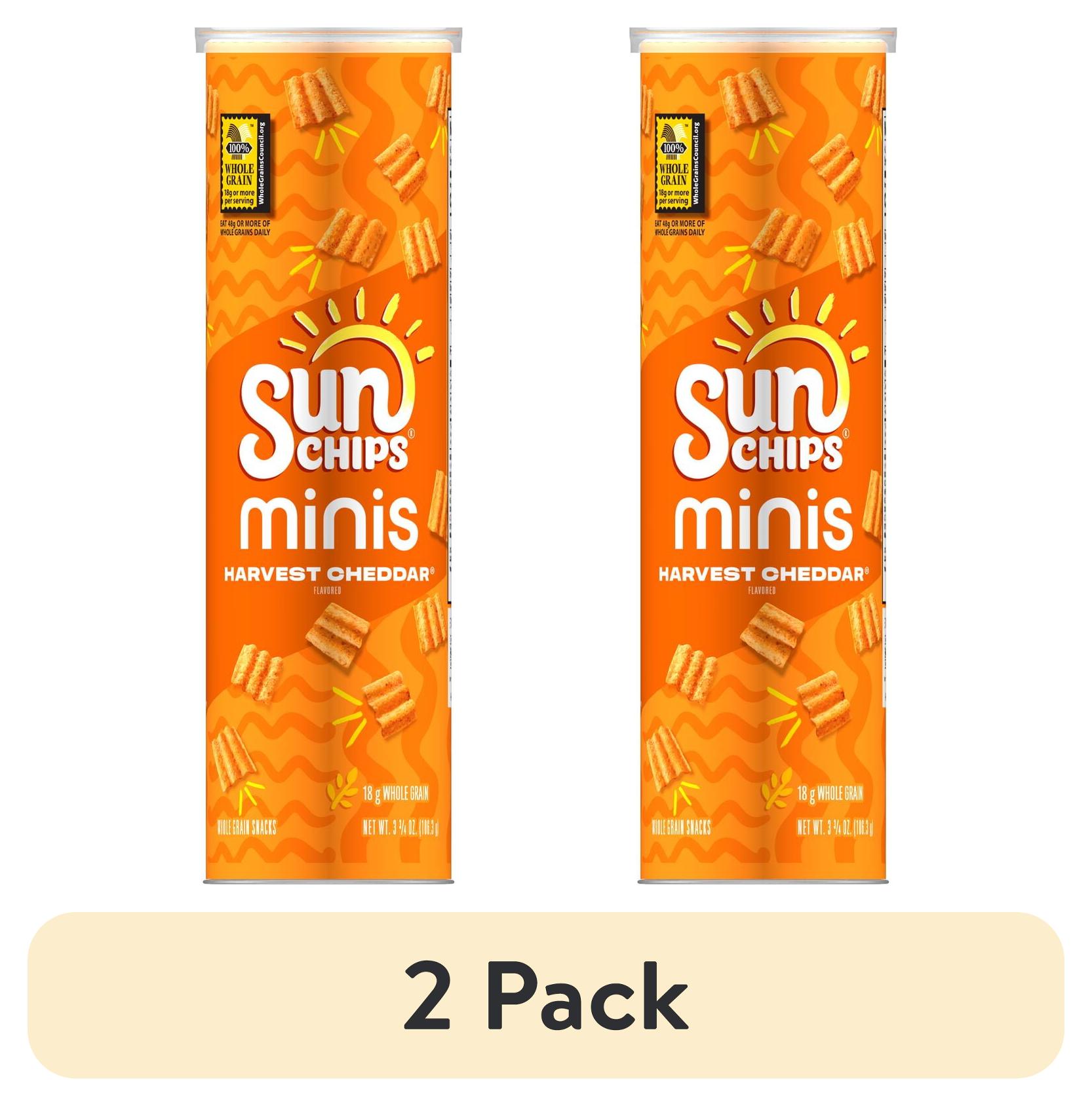(2 pack) SunChips Minis, Harvest Cheddar Canister Snack Chips, 3.75 oz Canister