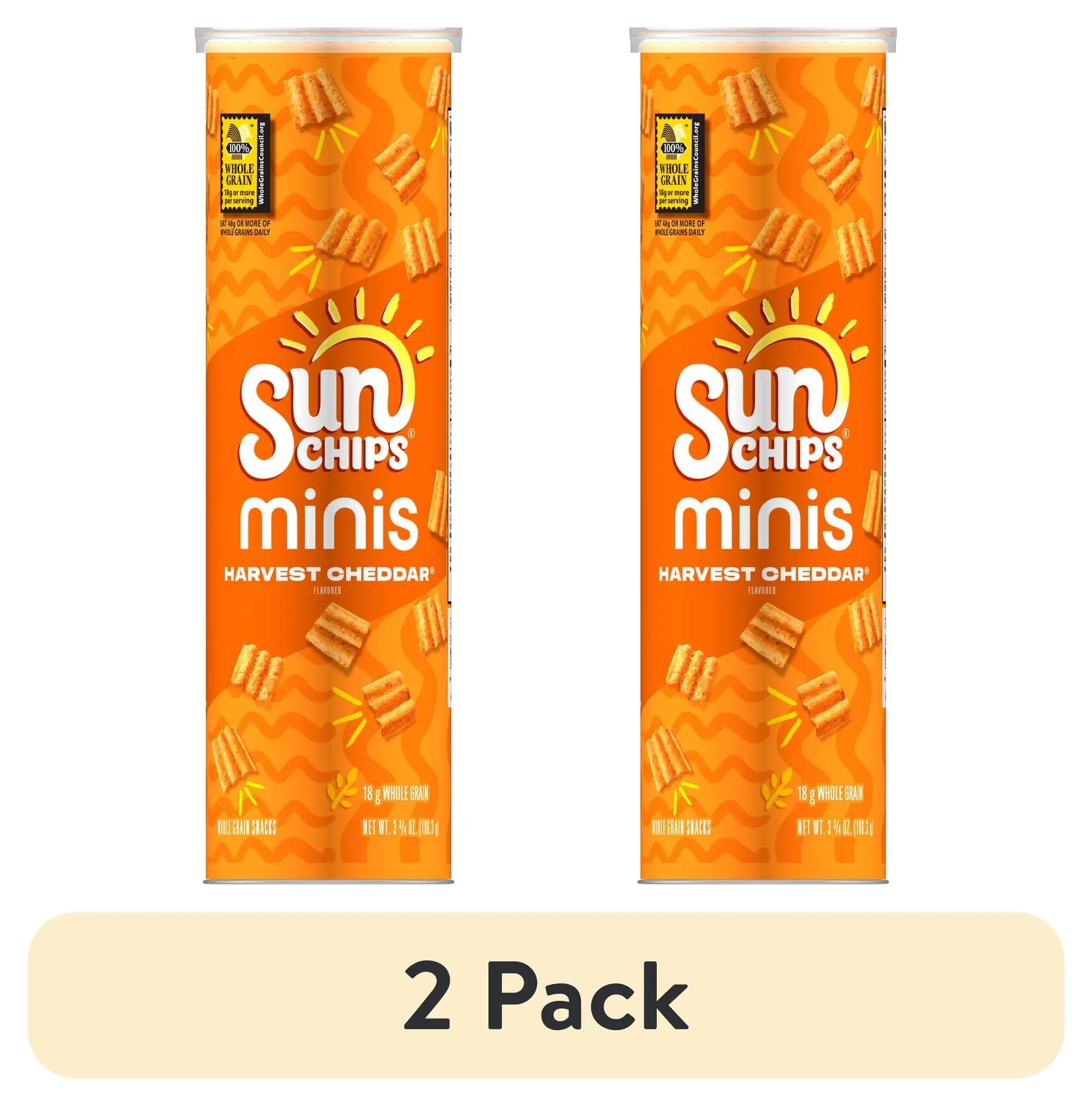 (2 pack) SunChips Minis, Harvest Cheddar Canister Snack Chips, 3.75 oz Canister