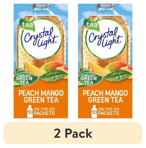(2 pack) Crystal Light Peach Mango Green Tea Sugar Free Drink Mix Singles, 10 ct On-the-Go-Packets