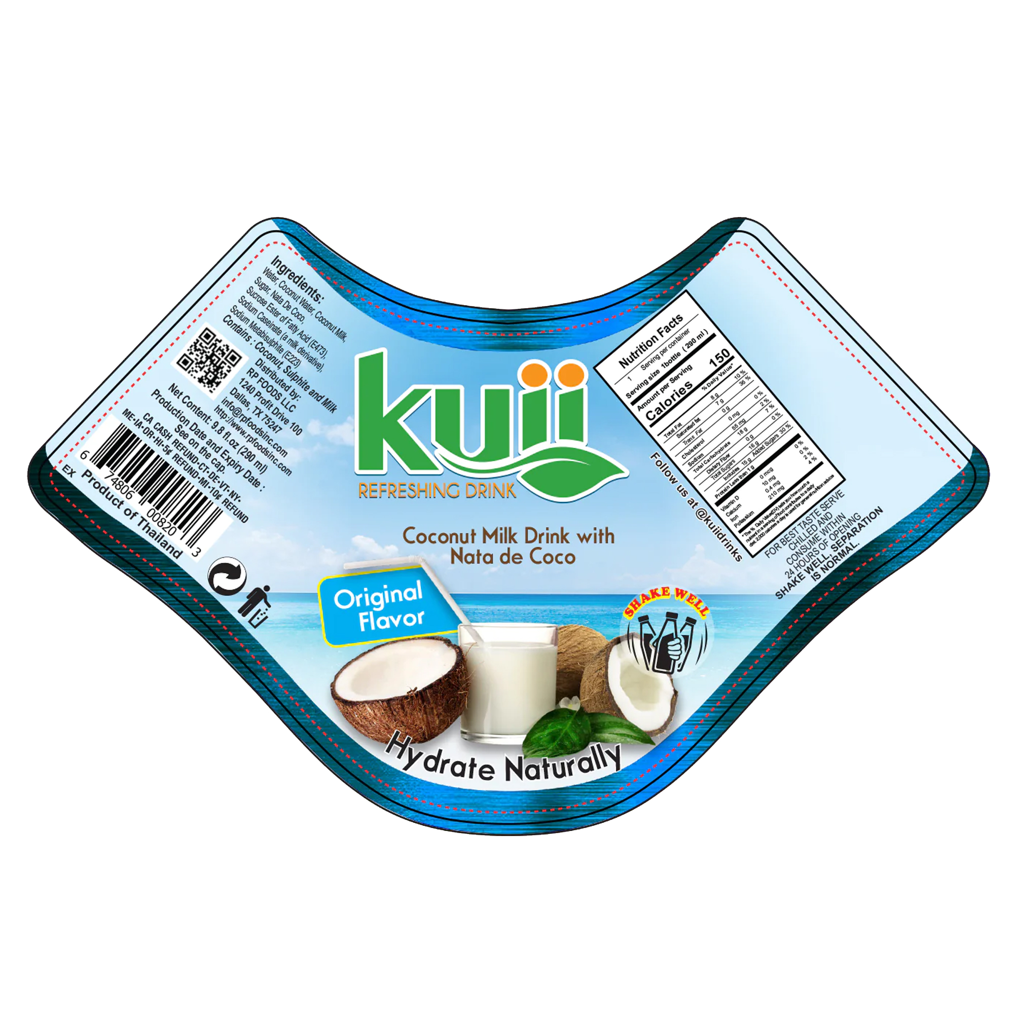 (4 pack) Kuii Drinks Coconut Milk with Nata de Coco, Original, 290mL thumbnail 4