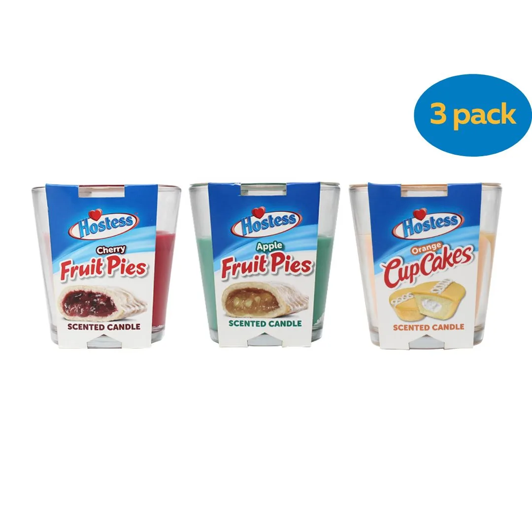 Hostess Dessert Fruit Snack Cake Scented Candle 3 pack (Cherry Fruit Pie, Apple Fruit Pie, Orange Cupcake)