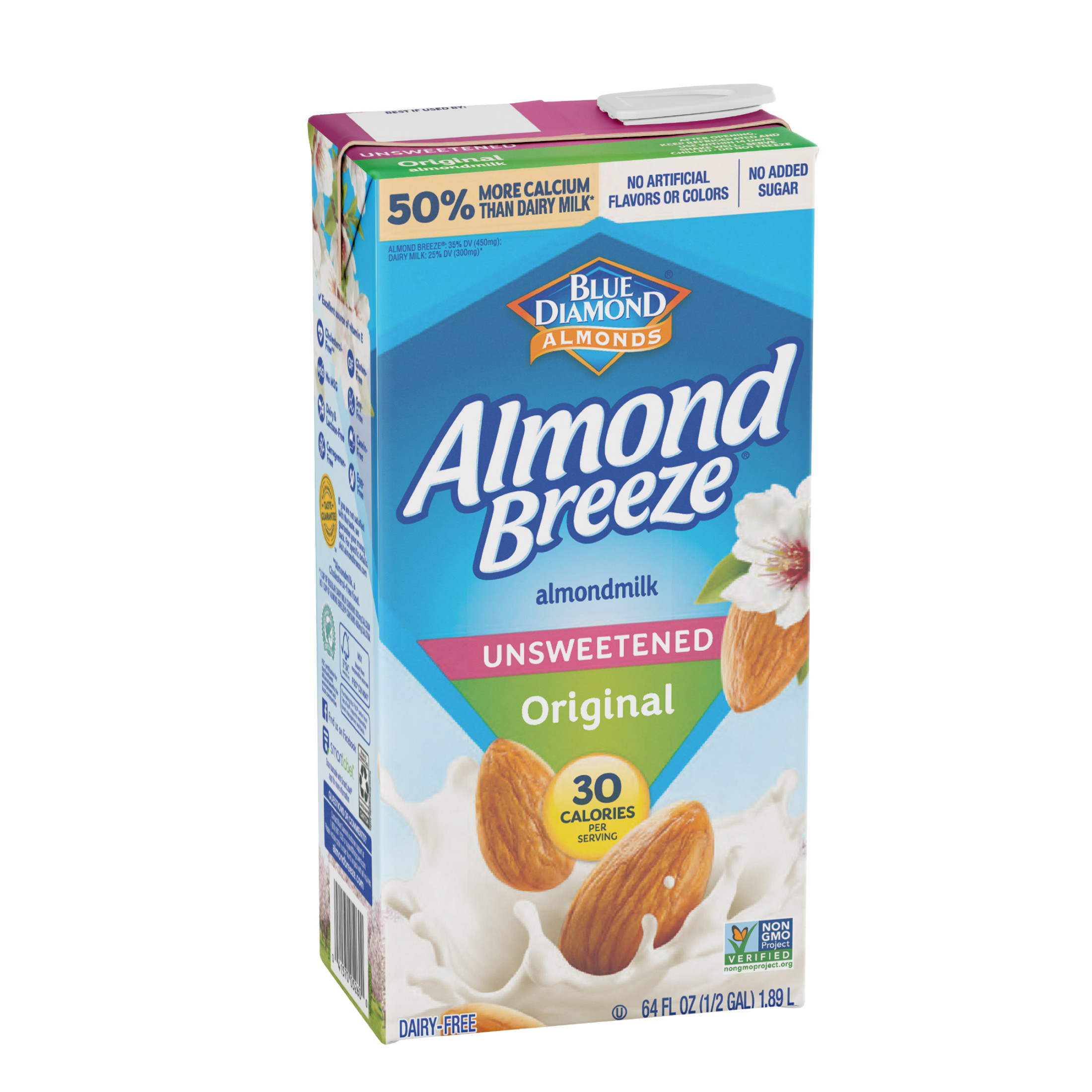 (2 pack) Almond Breeze, Unsweetened Original Almondmilk, 64 oz, Shelf Stable, Cardboard Carton thumbnail 3