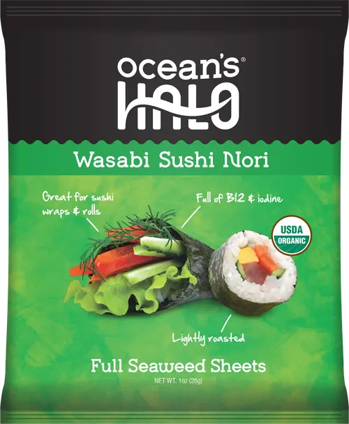 (2 pack) Ocean's Halo, Wasabi Sushi Nori Seaweed Sheets, Organic, Vegan, Shelf-Stable, Perfect Paper for Wraps, 10 per Pack, 1.4 thumbnail 2