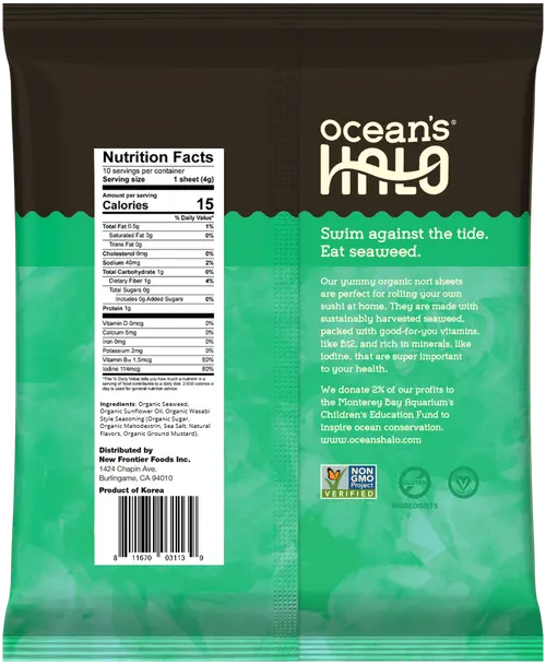 (2 pack) Ocean's Halo, Wasabi Sushi Nori Seaweed Sheets, Organic, Vegan, Shelf-Stable, Perfect Paper for Wraps, 10 per Pack, 1.4 thumbnail 3