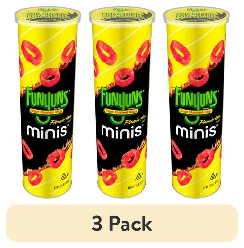 (3 pack) Funyuns Minis Flamin Hot Flavored Onion Rings, 2.785 oz Canister