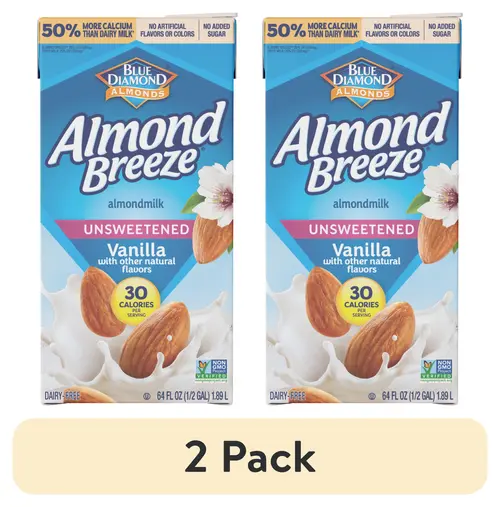 (2 pack) Almond Breeze Shelf-Stable Unsweetened Vanilla Almond Milk, 64 oz Can
