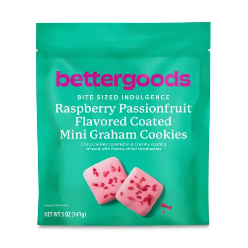 (4 pack) bettergoods Raspberry Passionfruit Flavored Coated Mini Graham Cookies, 5 oz