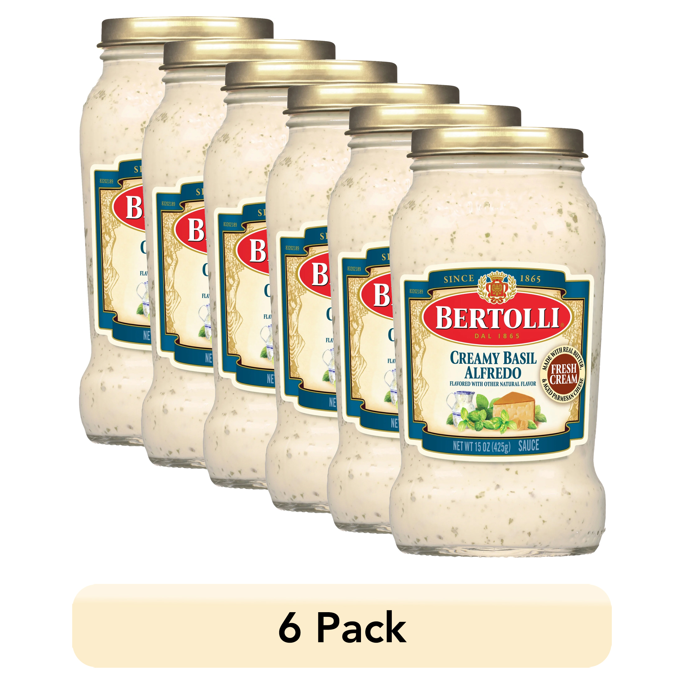 (6 pack) Bertolli Alfredo Sauce with Basil, Spaghetti Pasta Sauce, 15 oz