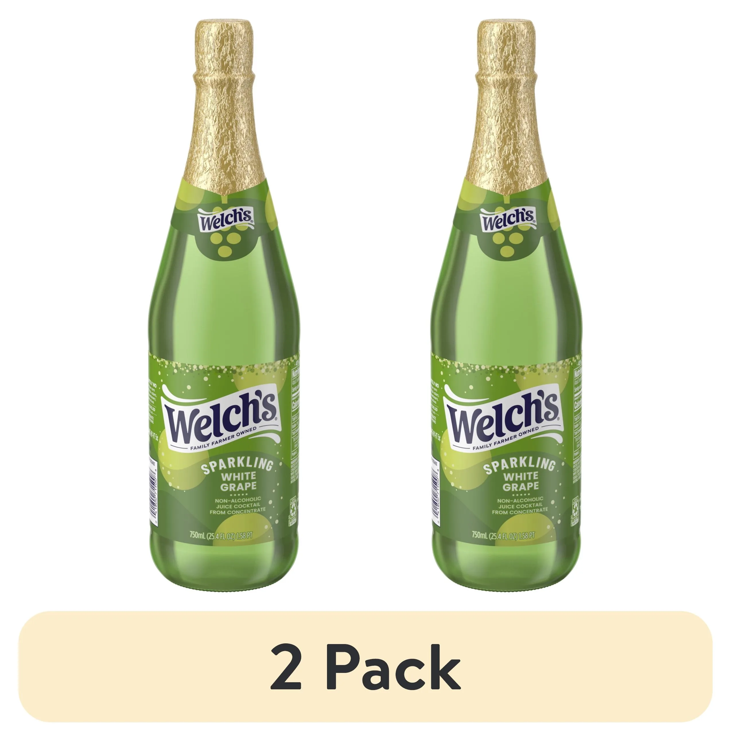 (2 pack) Welch's Non-Alcoholic Sparkling Juice Cocktail, White Grape, 25.4 fl oz Bottle