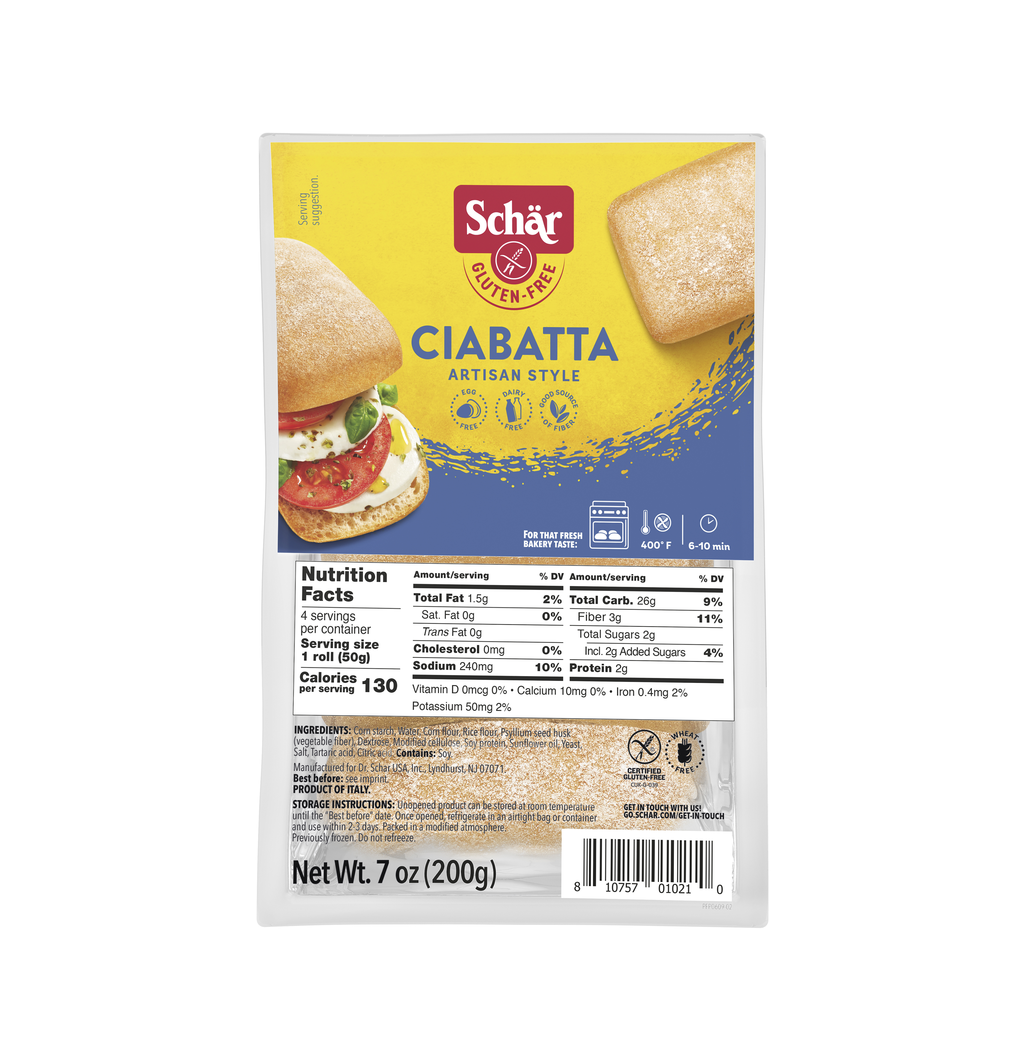 (3 pack) Schar Gluten Free Ciabatta Rolls, Artisan Bread Rolls Multipack, 7 oz, 4 Count thumbnail 2