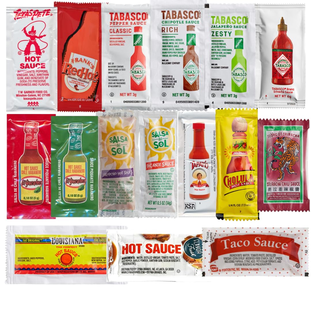 Hot Sauce Single Serve Packets Variety Pack - Assortment of up to 16 Different Varieties (64 Count) thumbnail 4