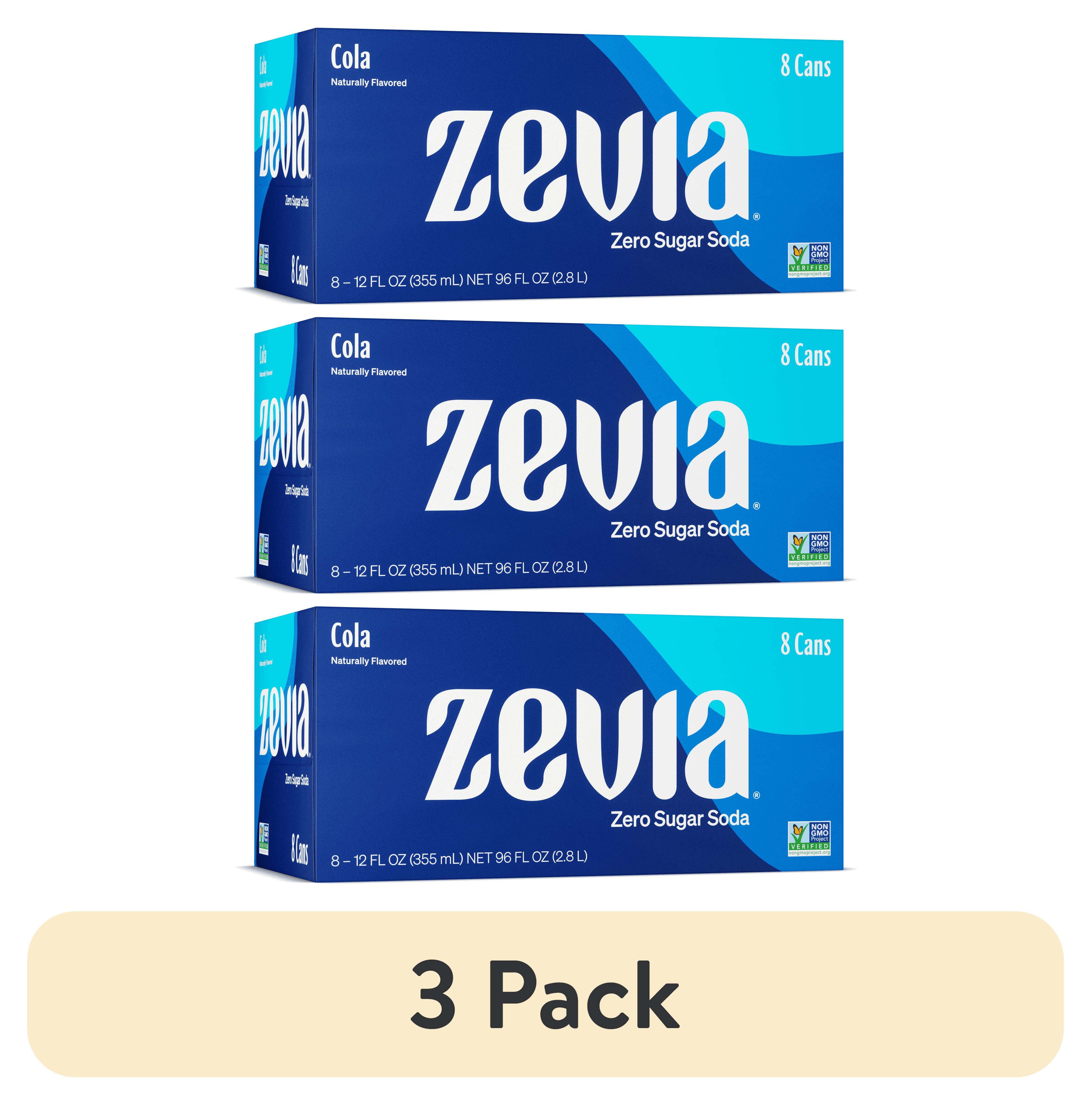 (3 pack) Zevia Zero Sugar, 0 Calorie Cola Soda Pop, 12 fl oz, 8 Pack Cans