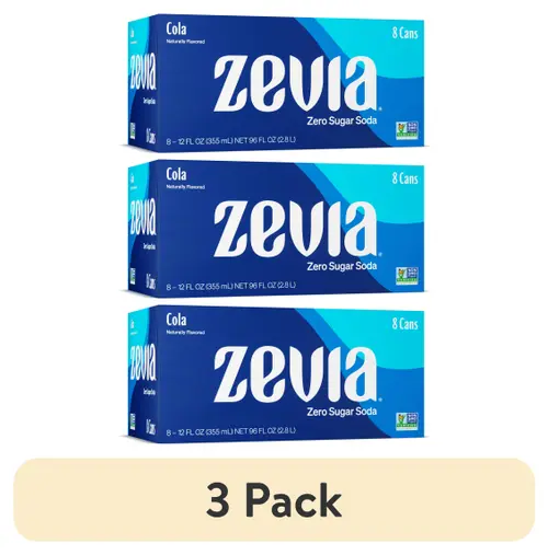 (3 pack) Zevia Zero Sugar, 0 Calorie Cola Soda Pop, 12 fl oz, 8 Pack Cans