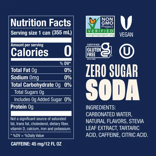 (3 pack) Zevia Zero Sugar, 0 Calorie Cola Soda Pop, 12 fl oz, 8 Pack Cans thumbnail 4