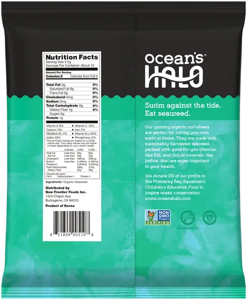 (4 pack) Ocean's Halo, Sushi Nori Seaweed, Organic, Vegan, Perfect Paper for Wraps, Shelf-Stable, 1 oz. thumbnail 3