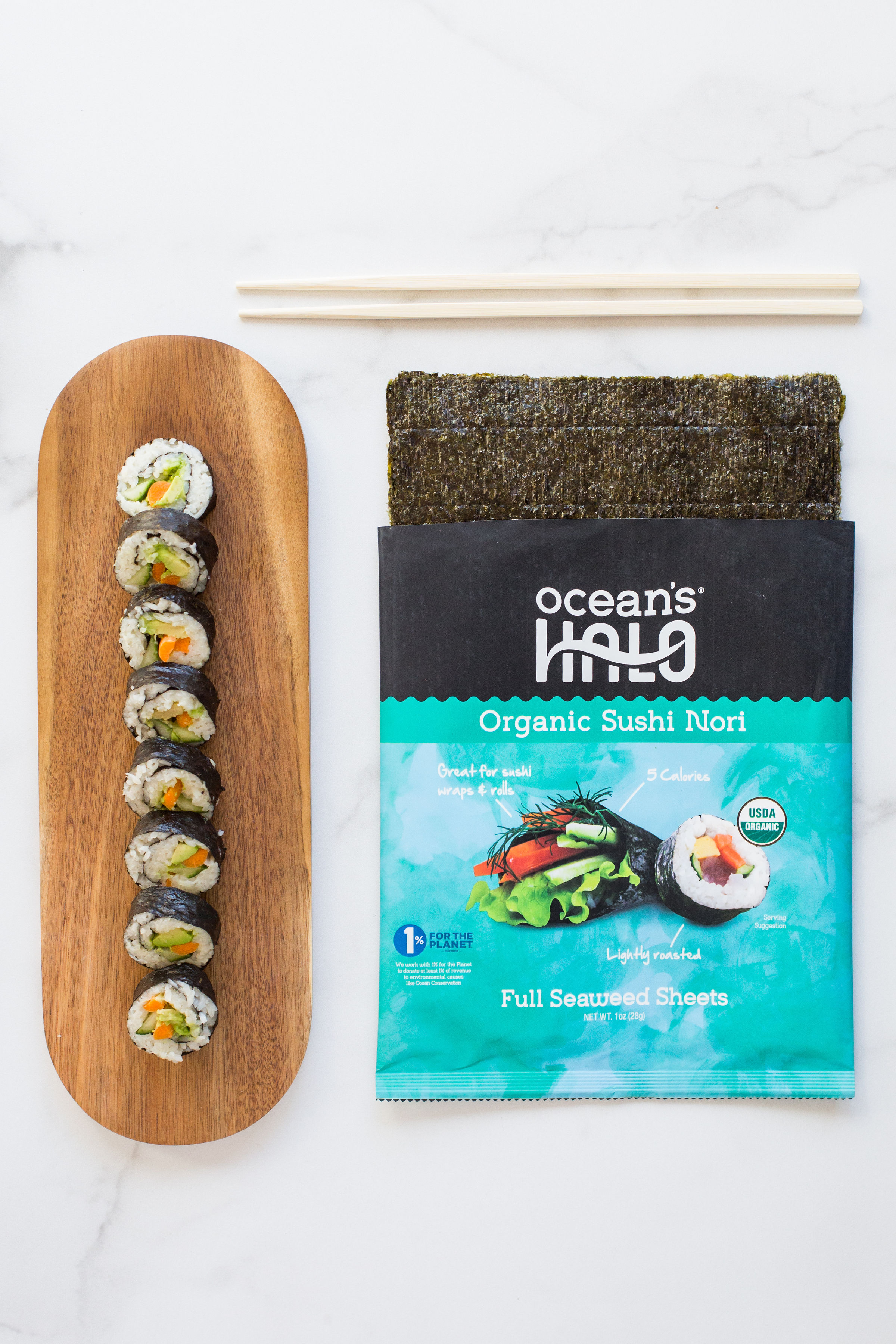 (4 pack) Ocean's Halo, Sushi Nori Seaweed, Organic, Vegan, Perfect Paper for Wraps, Shelf-Stable, 1 oz. thumbnail 4