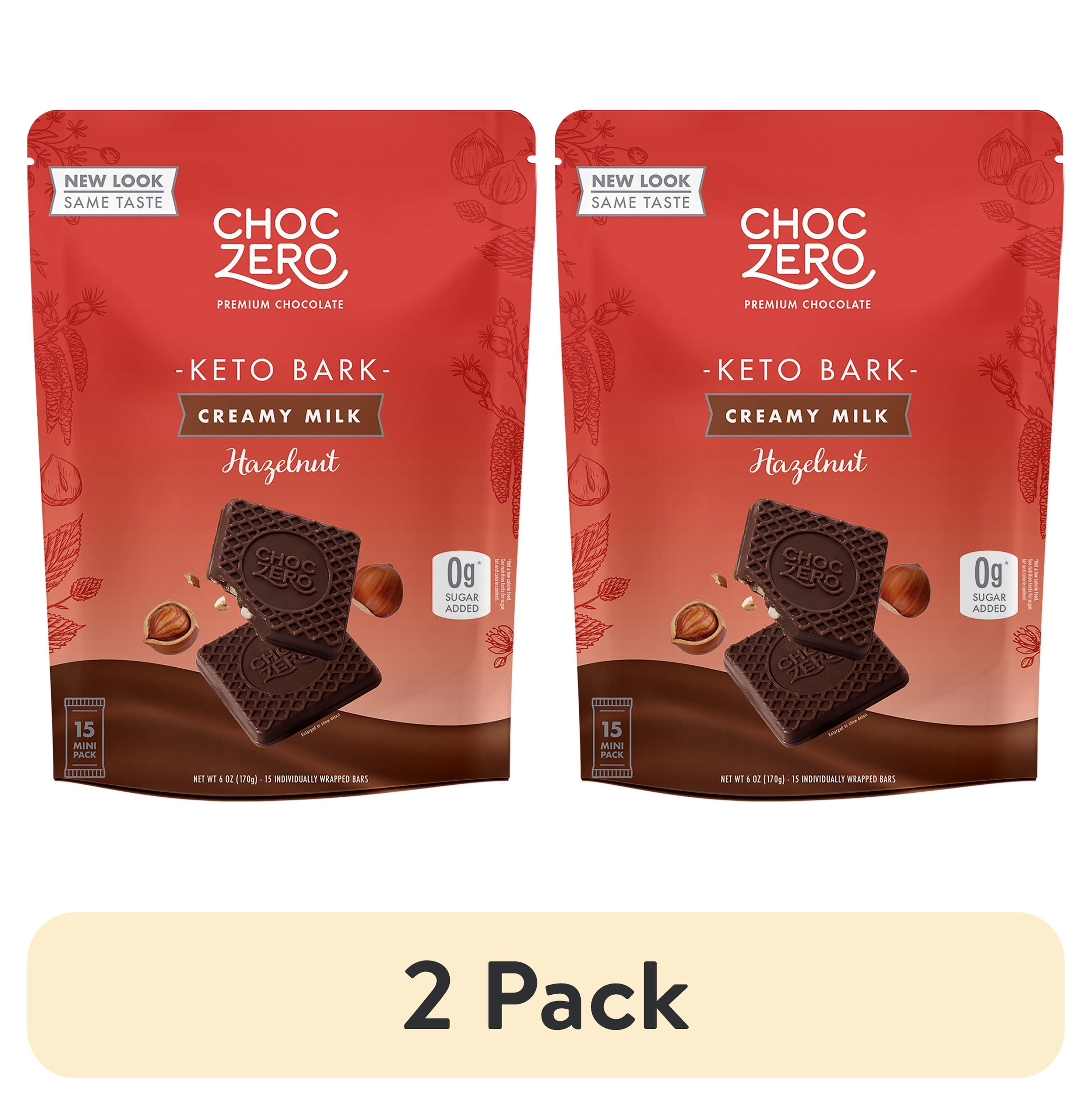 (2 pack) ChocZero No Sugar Added Milk Chocolate Hazelnut Keto Bark, 6 oz, 15 Pieces