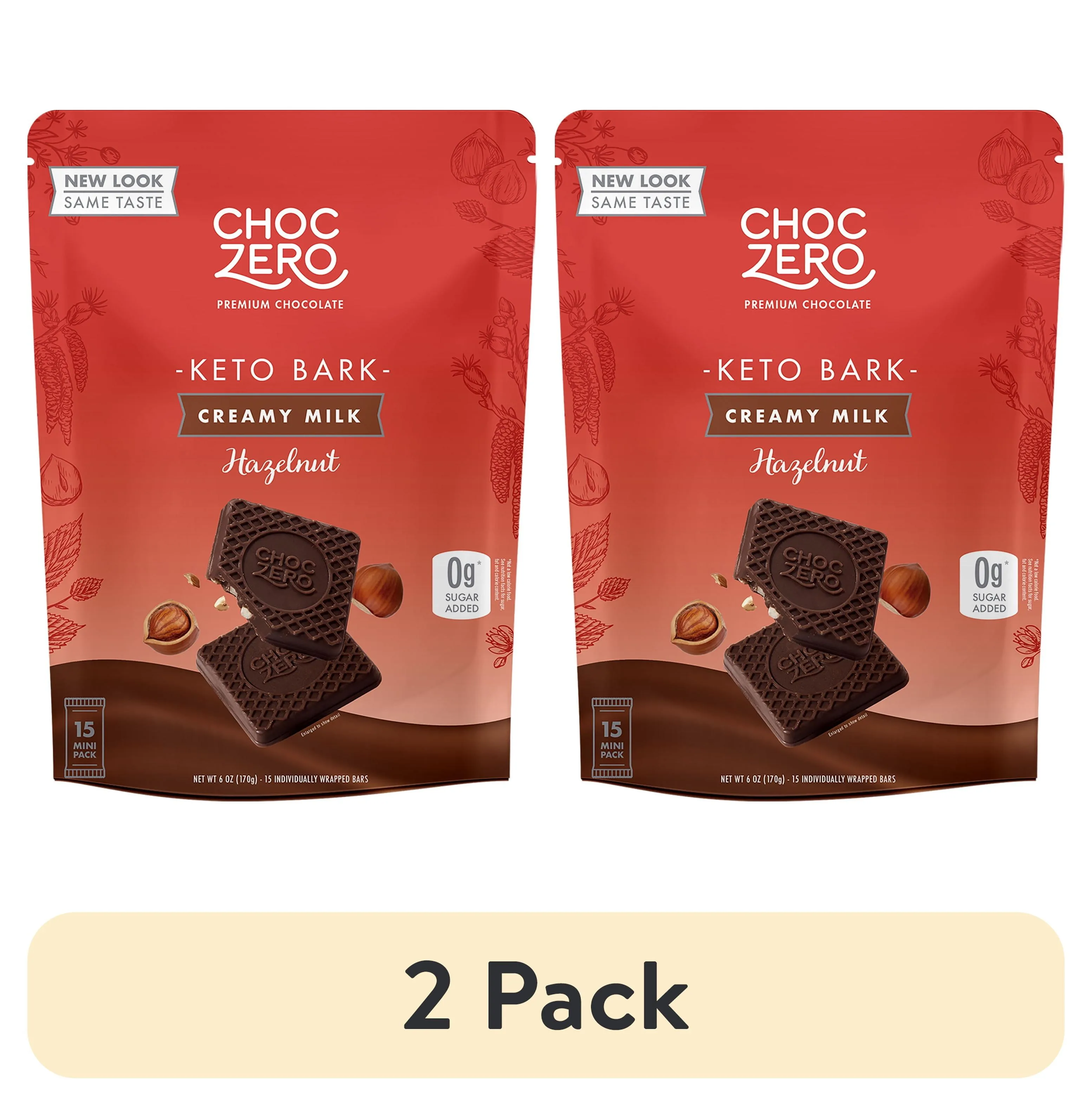 (2 pack) ChocZero No Sugar Added Milk Chocolate Hazelnut Keto Bark, 6 oz, 15 Pieces