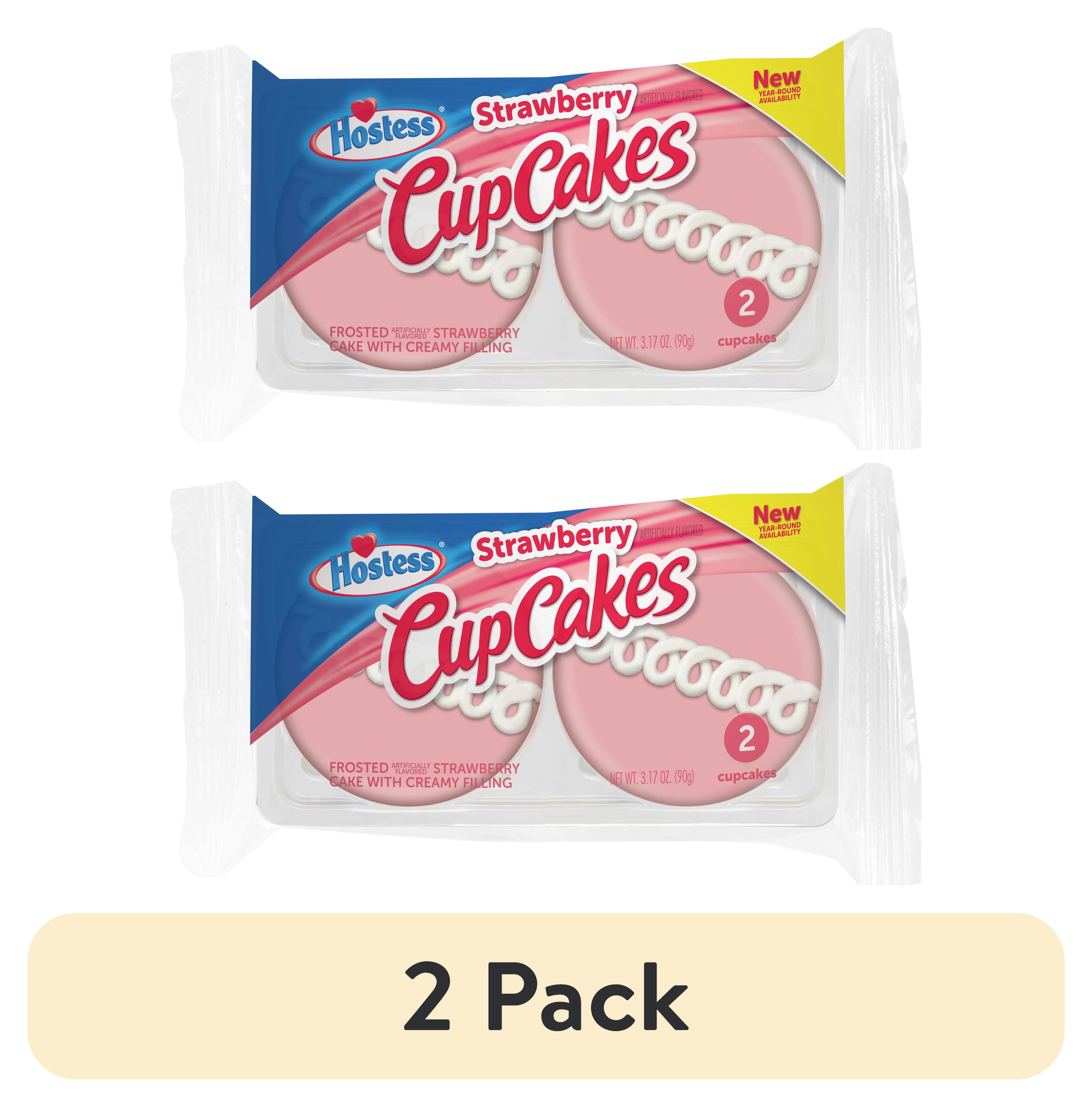 (2 pack) HOSTESS Strawberry Cup Cakes, Single Serve, 2 count, 3.17 oz