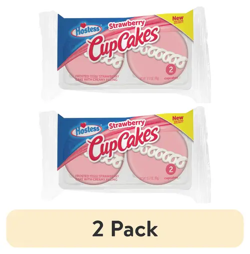 (2 pack) HOSTESS Strawberry Cup Cakes, Single Serve, 2 count, 3.17 oz