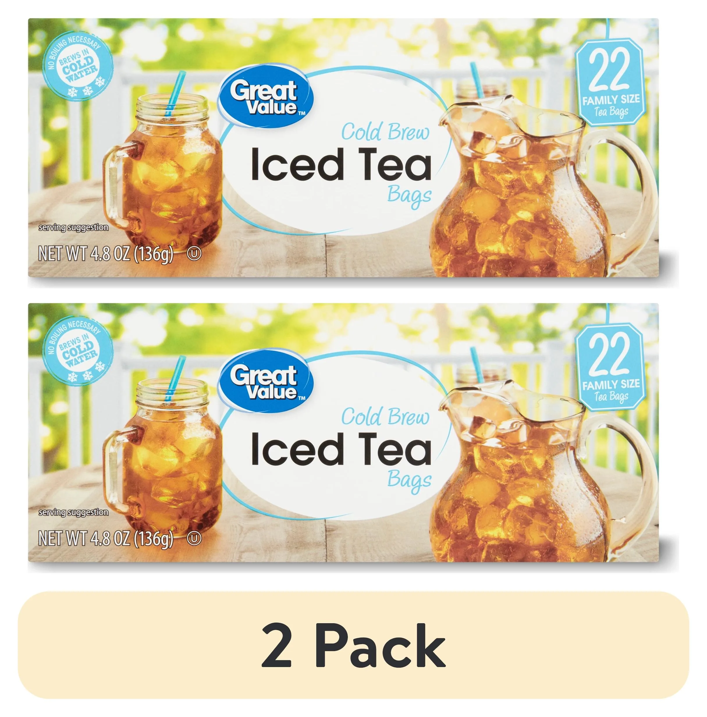 (2 pack) Great Value Cold Brew Black Iced Tea Bags, 22 Ct