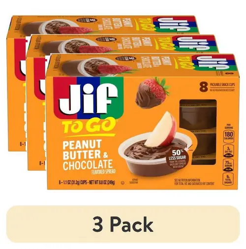 (3 pack) Jif To Go Peanut Butter & Chocolate Flavored Spread, 8 Single-Serve Cups, 1.1 Oz. Each