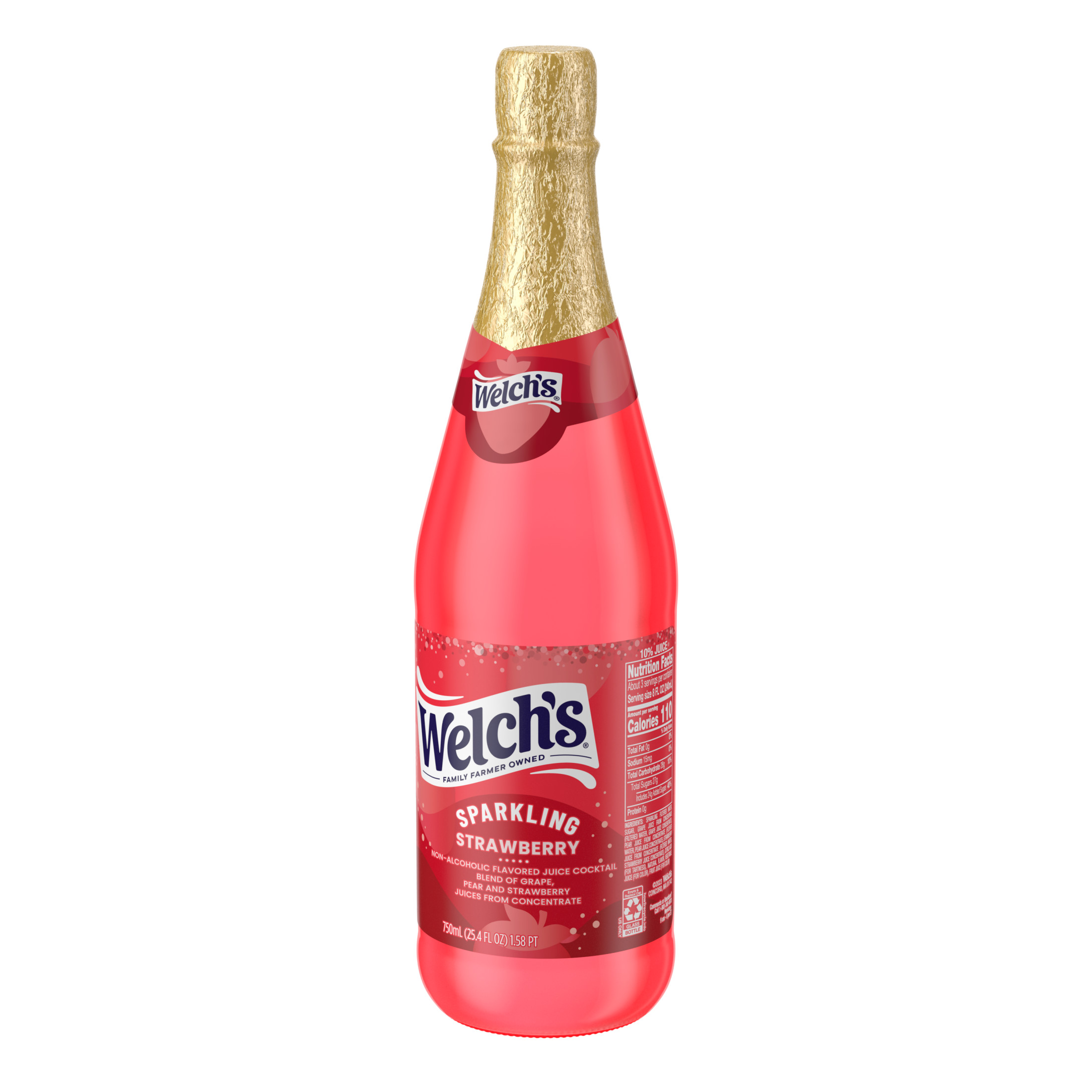 (2 pack) Welch's Non-Alcoholic Sparkling Strawberry Juice Cocktail, 25.4 fl oz Bottle thumbnail 4