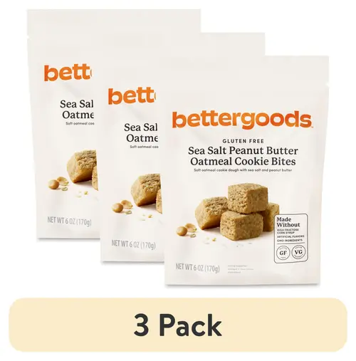 (3 pack) bettergoods Gluten Free Sea Salt Peanut Butter Oatmeal Cookie Bites, 6 oz