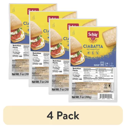(4 pack) Schar Gluten Free Ciabatta Rolls, Artisan Bread Rolls Multipack, 7 oz, 4 Count