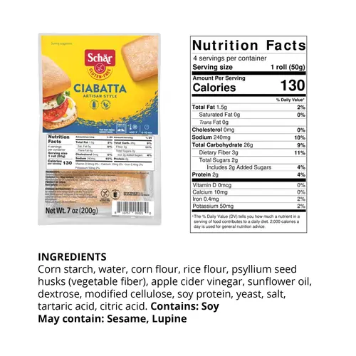 (4 pack) Schar Gluten Free Ciabatta Rolls, Artisan Bread Rolls Multipack, 7 oz, 4 Count thumbnail 3