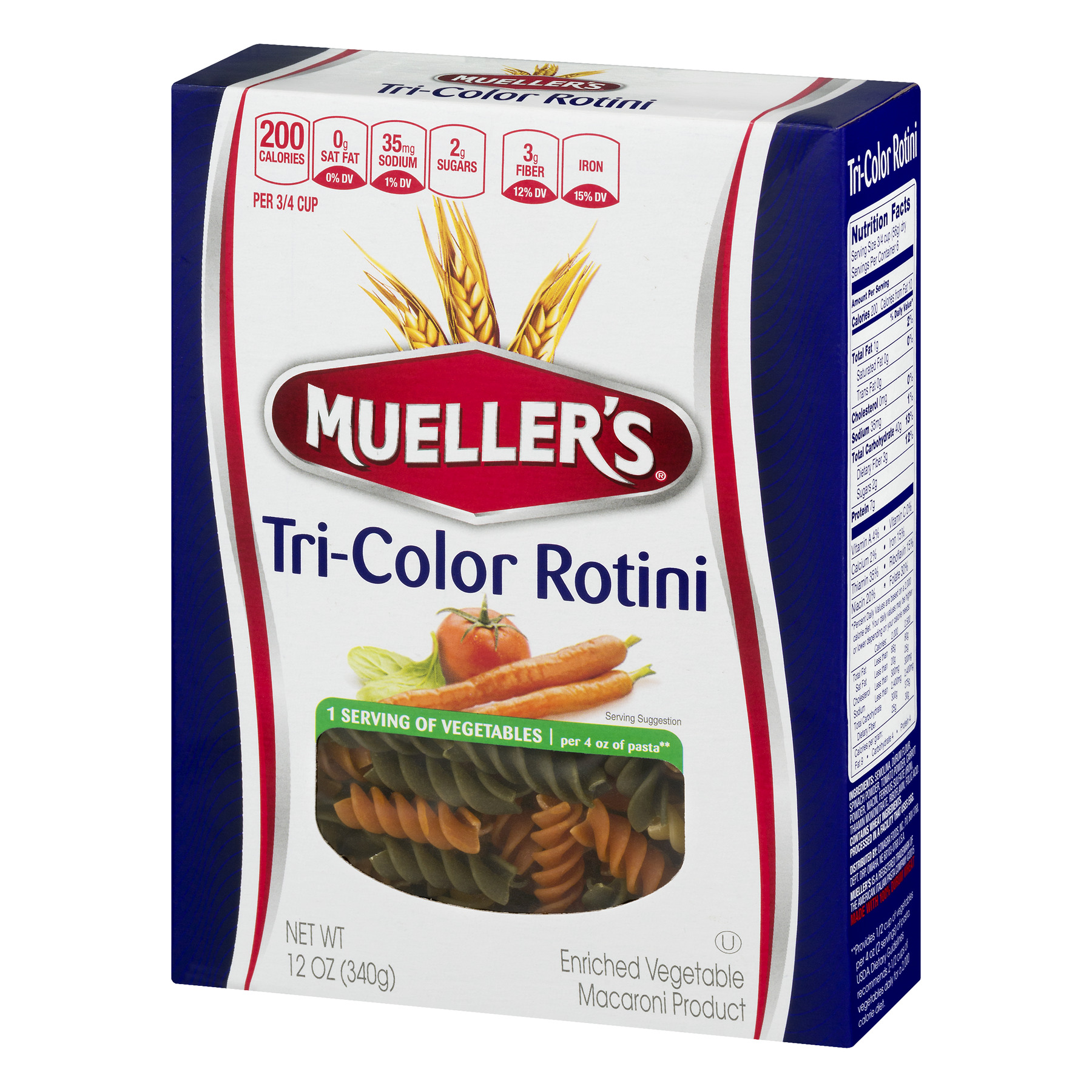 Mueller's Tri-Color Rotini Pasta, 12 oz thumbnail 2