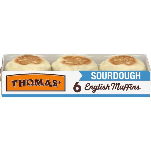 Thomas' Sourdough English Muffins, 6 count, Plain English Muffins, 12 oz Tray