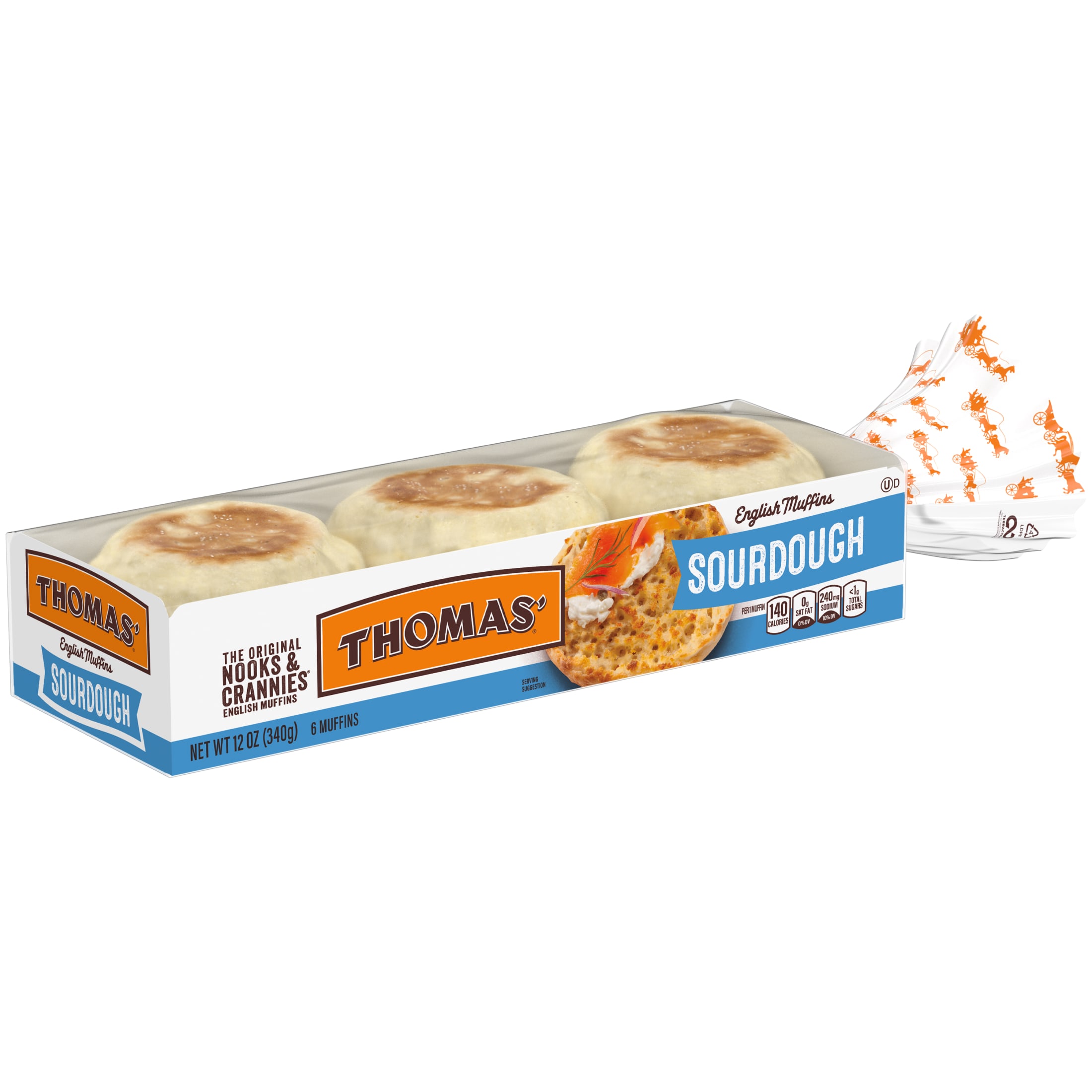Thomas' Sourdough English Muffins, 6 count, Plain English Muffins, 12 oz Tray thumbnail 2