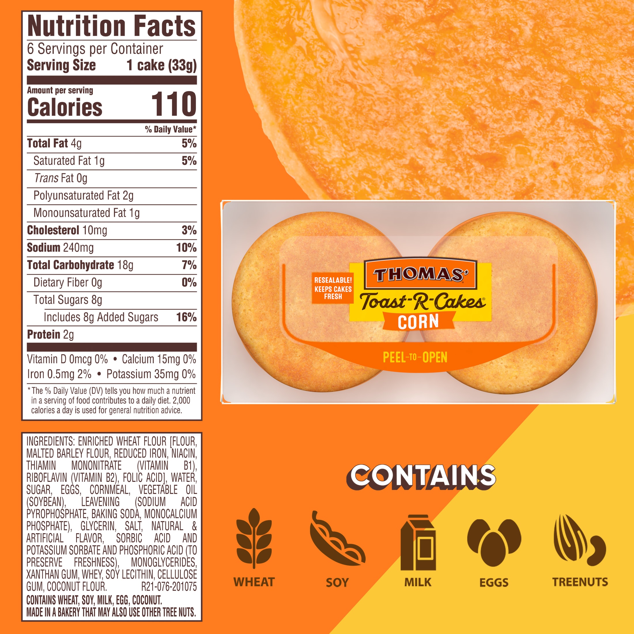 Thomas' Toast-R-Cakes Corn Cakes, 6 count, Corn Bread, 7 oz Tray thumbnail 4