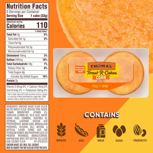 Thomas' Toast-R-Cakes Corn Cakes, 6 count, Corn Bread, 7 oz Tray thumbnail 4