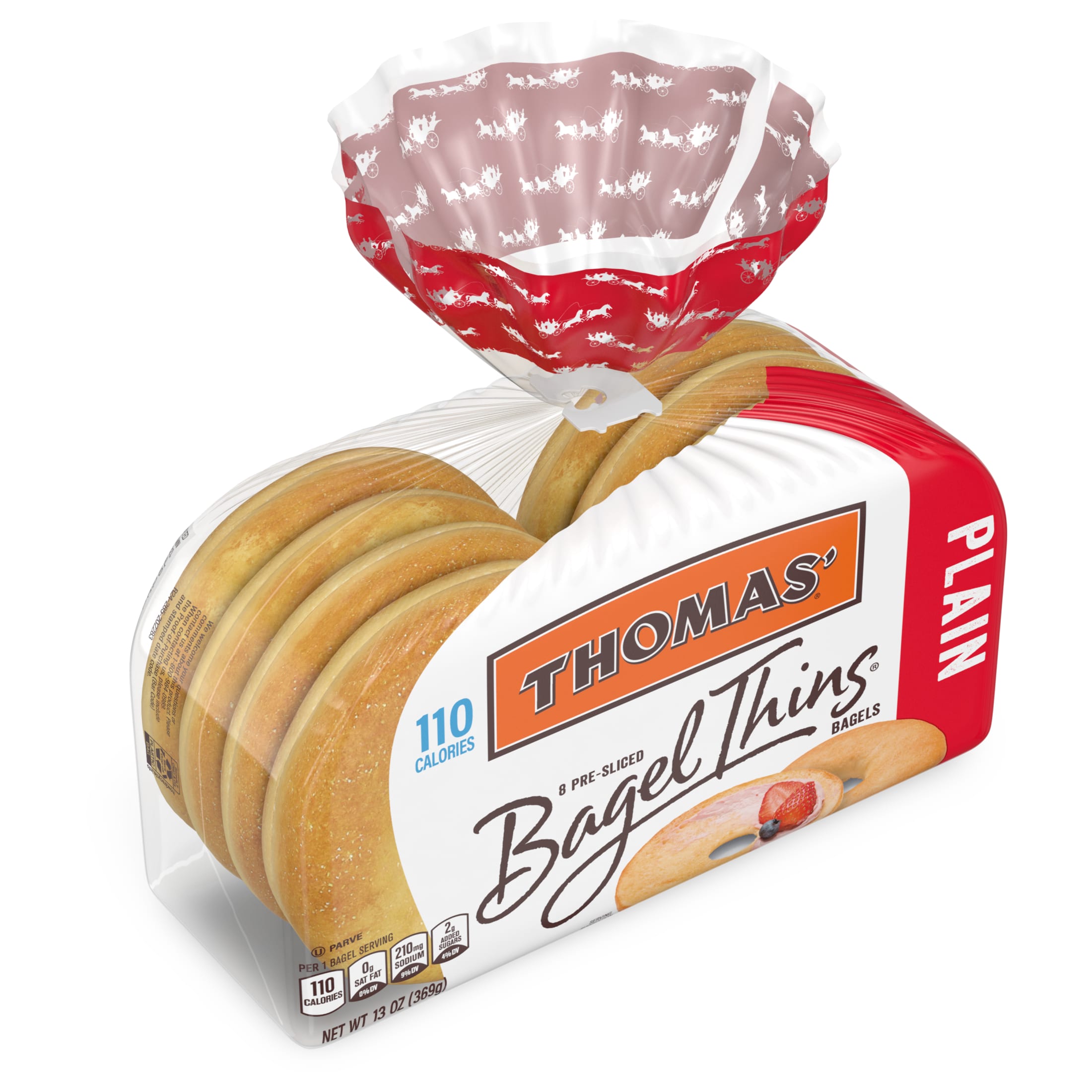 Thomas' Plain Bagel Thins, 8 count, Pre-sliced Bagels, 13 oz Bag thumbnail 2