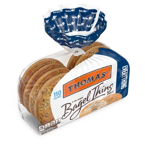 Thomas' Bagel Thins Everything Bagels, 8 count, Pre-sliced Bagels, 13 oz Bag thumbnail 2