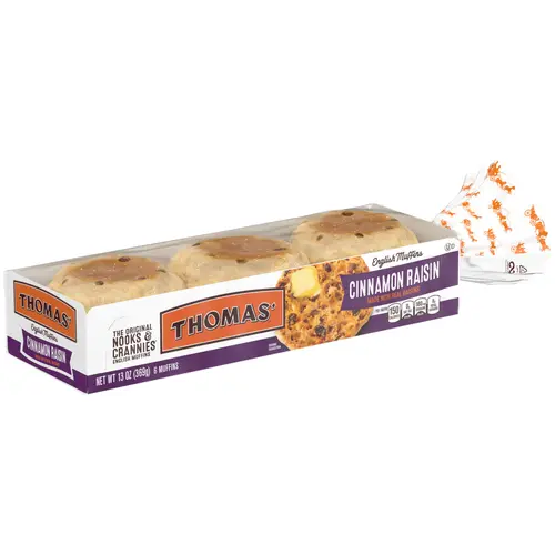 Thomas' Cinnamon Raisin English Muffin, 6 count, English Muffins, 13 oz Tray thumbnail 2