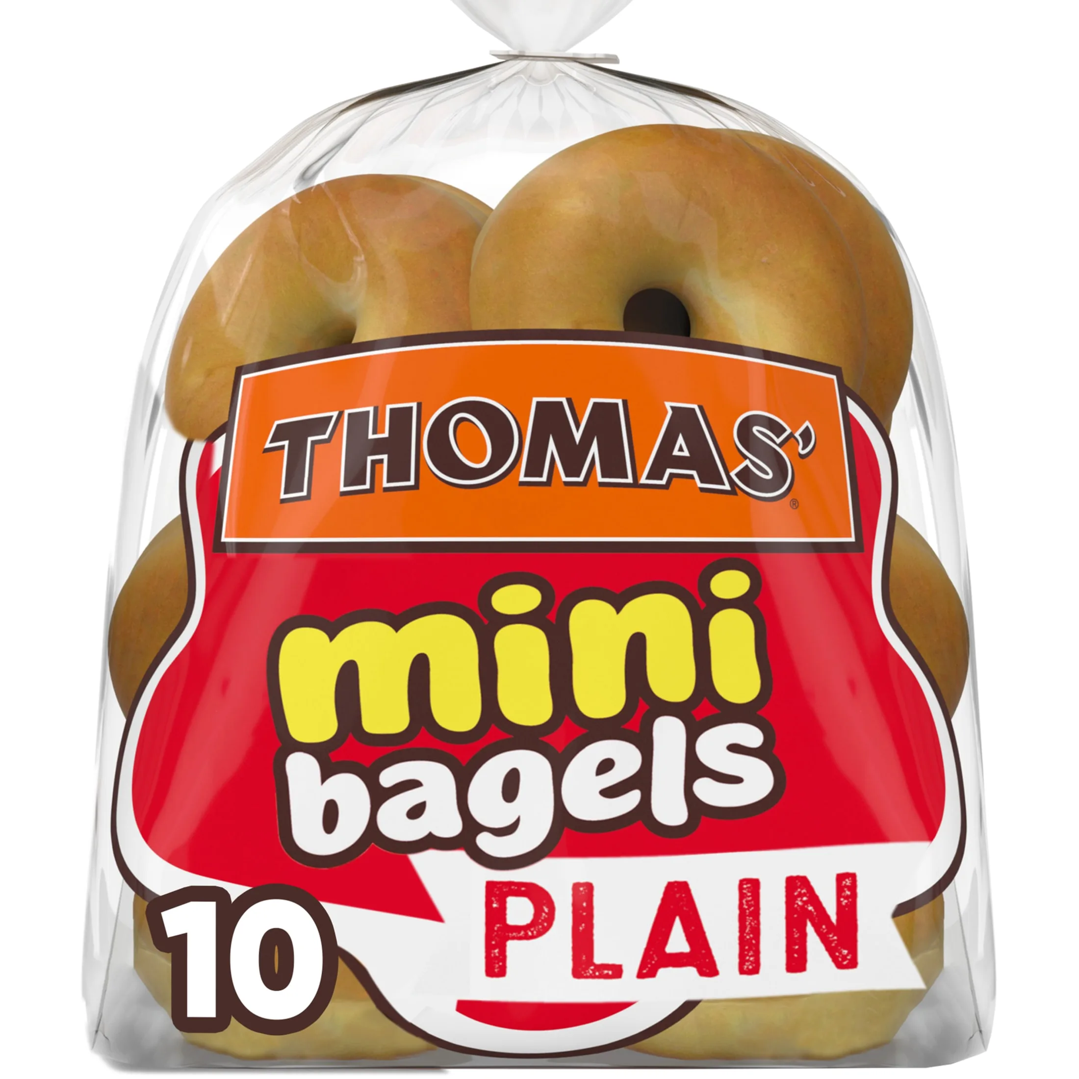 Thomas' Plain Mini Bagels, 10 count, Pre-sliced Bagels, 15 oz Bag