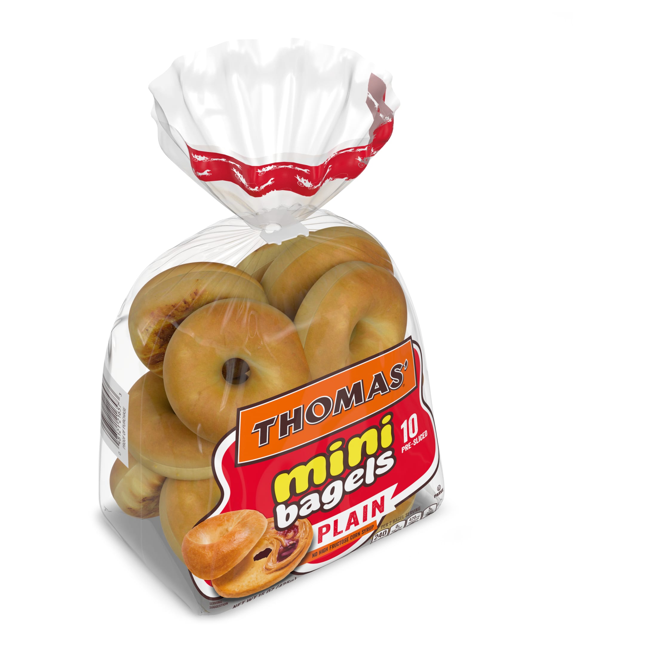 Thomas' Plain Mini Bagels, 10 count, Pre-sliced Bagels, 15 oz Bag thumbnail 2