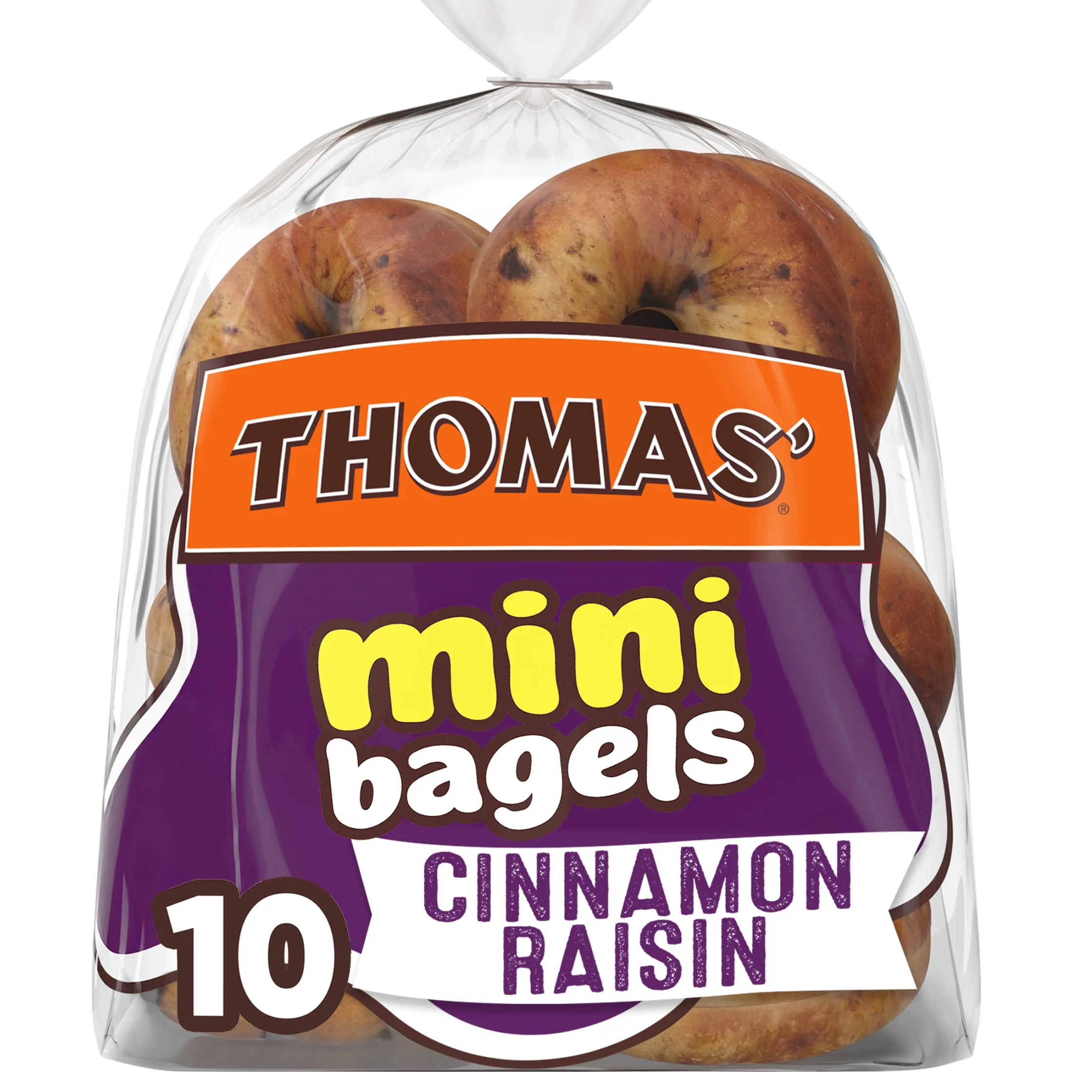 Thomas' Cinnamon Raisin Mini Bagels, 10 count, Pre-sliced Bagels, 15 oz Bag