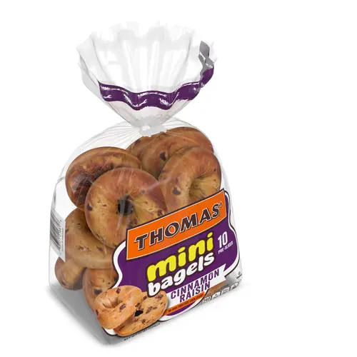 Thomas' Cinnamon Raisin Mini Bagels, 10 count, Pre-sliced Bagels, 15 oz Bag thumbnail 2
