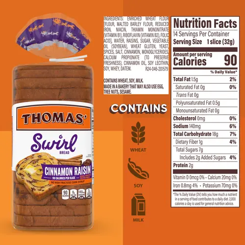 Thomas' Cinnamon Raisin Swirl Bread, 16 oz, Cinnamon Bread, Bag thumbnail 4