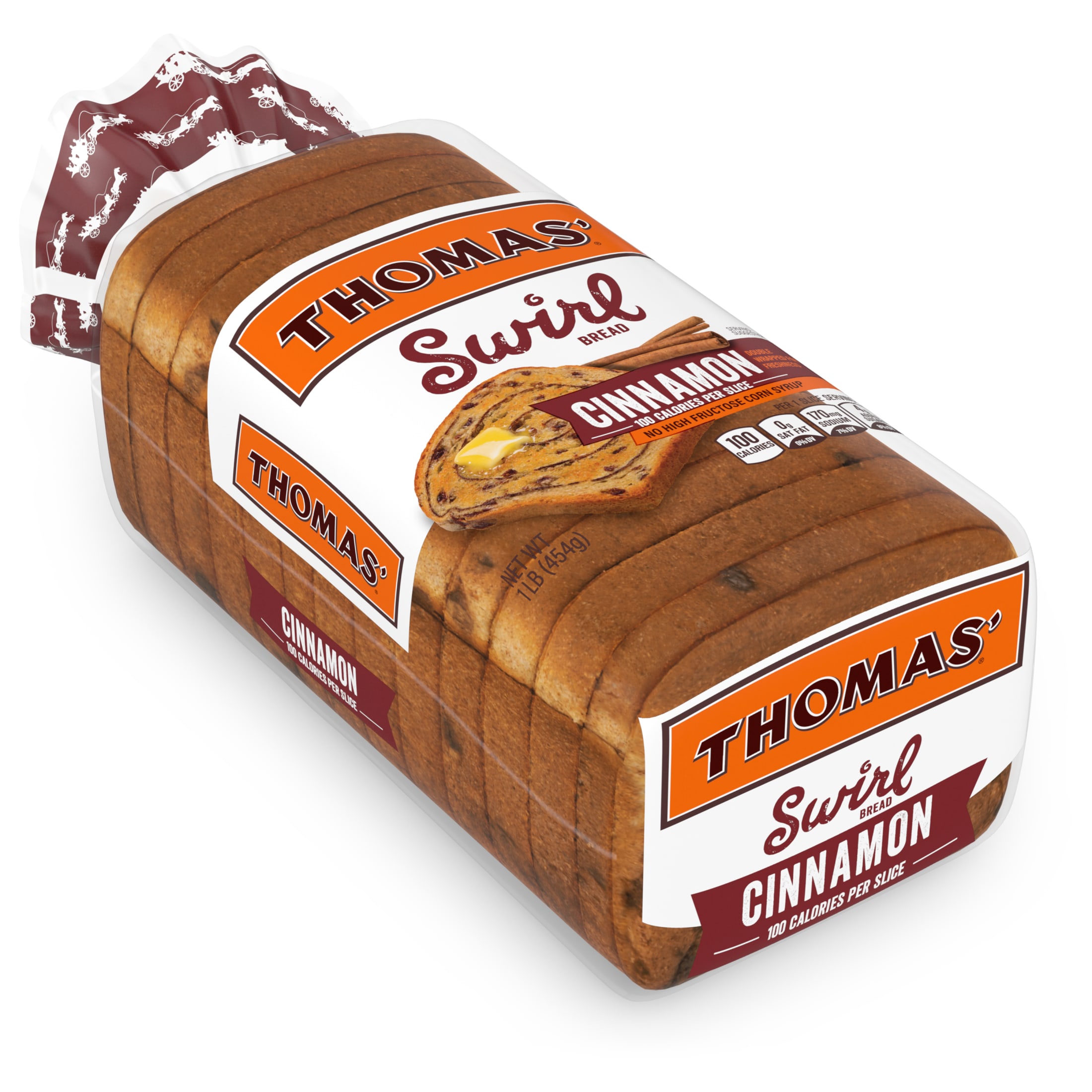 Thomas' Cinnamon Swirl Bread, 16 oz, Cinnamon Bread, Bag thumbnail 2