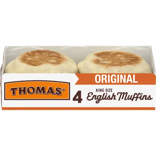 Thomas' Original King Size English Muffins, 4 count, Plain English Muffins, 12 oz Tray
