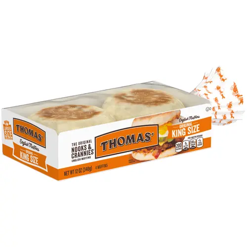 Thomas' Original King Size English Muffins, 4 count, Plain English Muffins, 12 oz Tray thumbnail 2