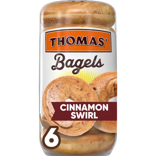 Thomas' Cinnamon Swirl Bagels, 6 count, Cinnamon Pre-sliced Bagels, 20 oz Bag