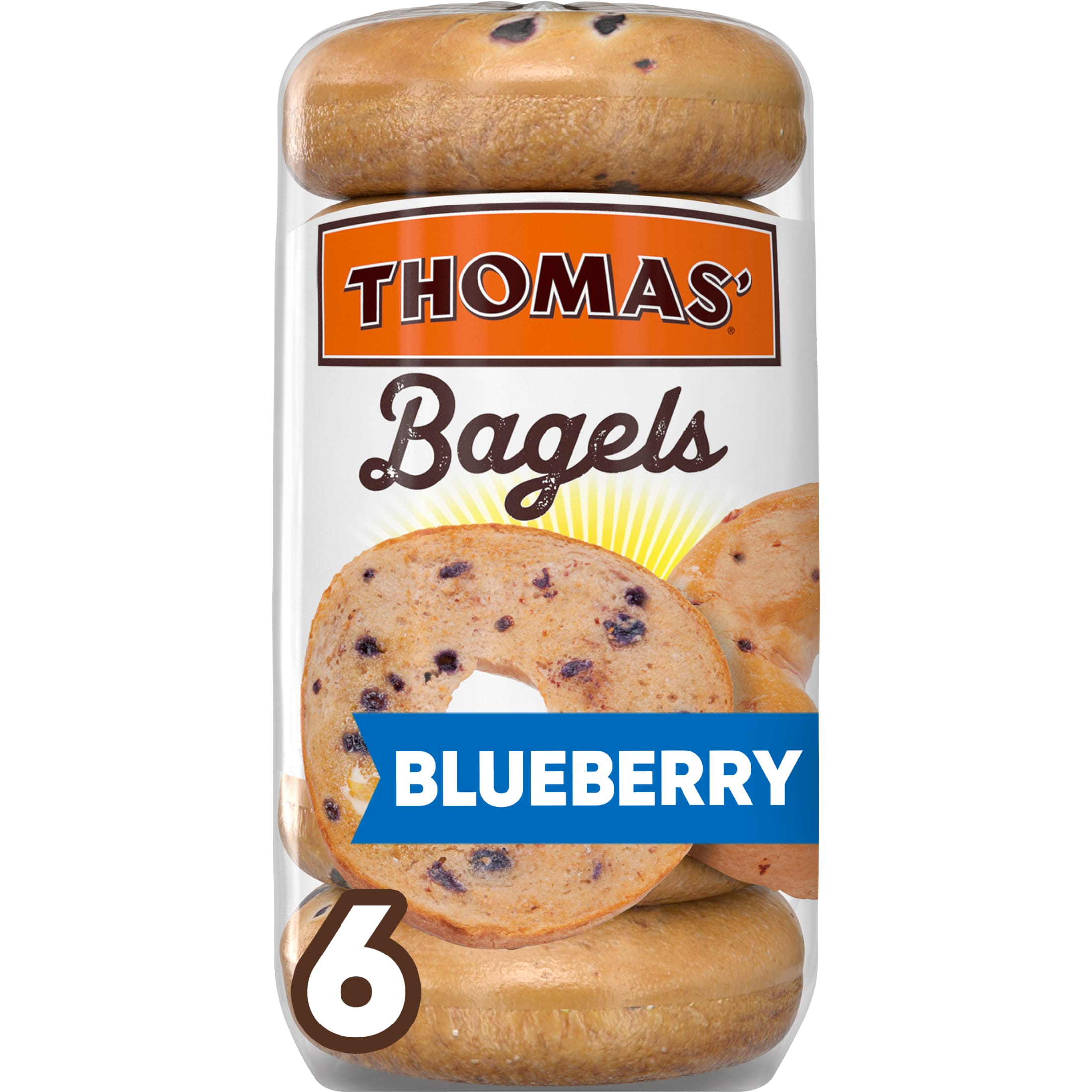 Thomas' Blueberry Bagels, 6 count, Pre-sliced Bagels, 20 oz Bag