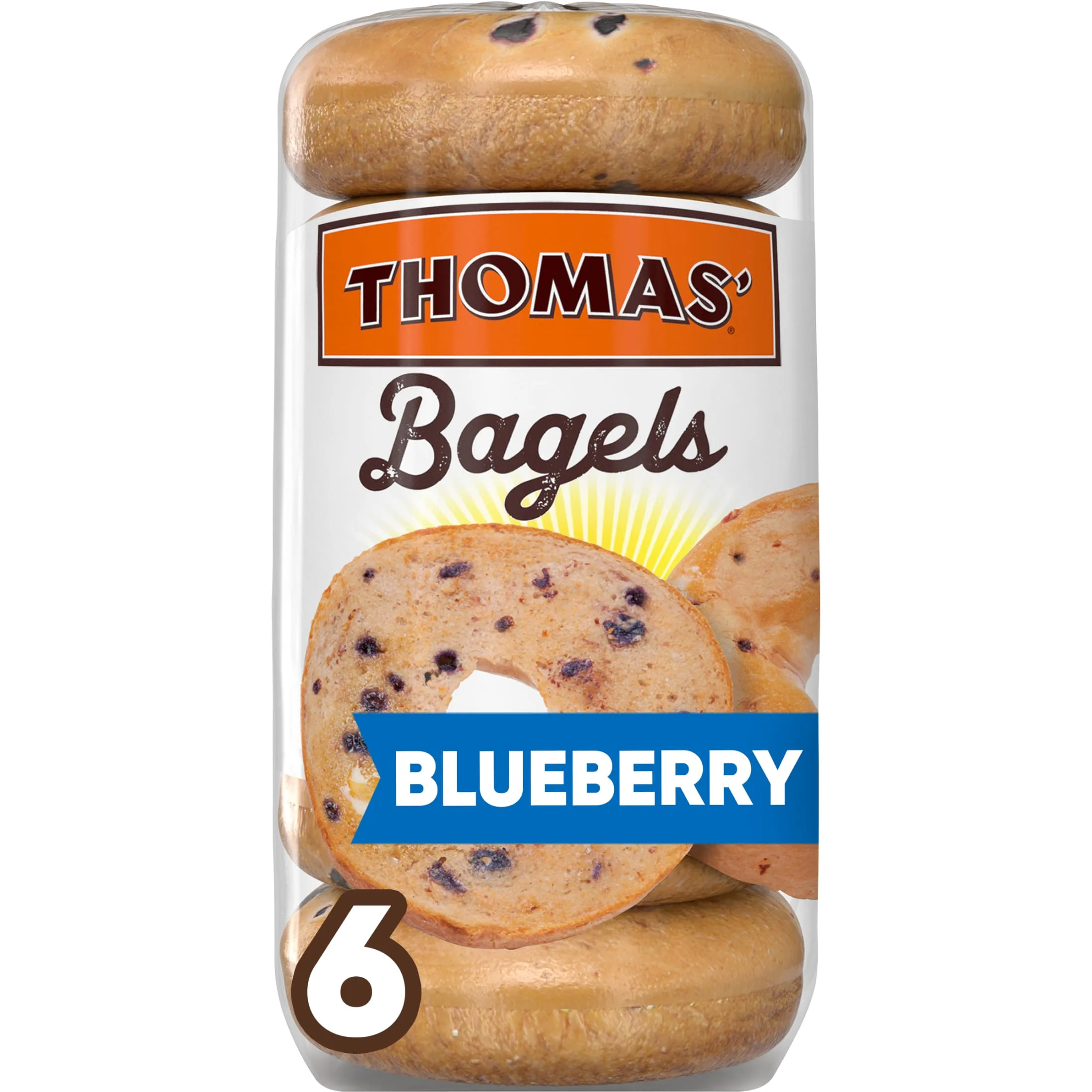 Thomas' Blueberry Bagels, 6 count, Pre-sliced Bagels, 20 oz Bag